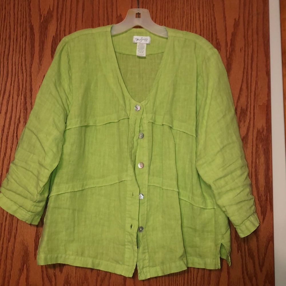 Bright green cardigan